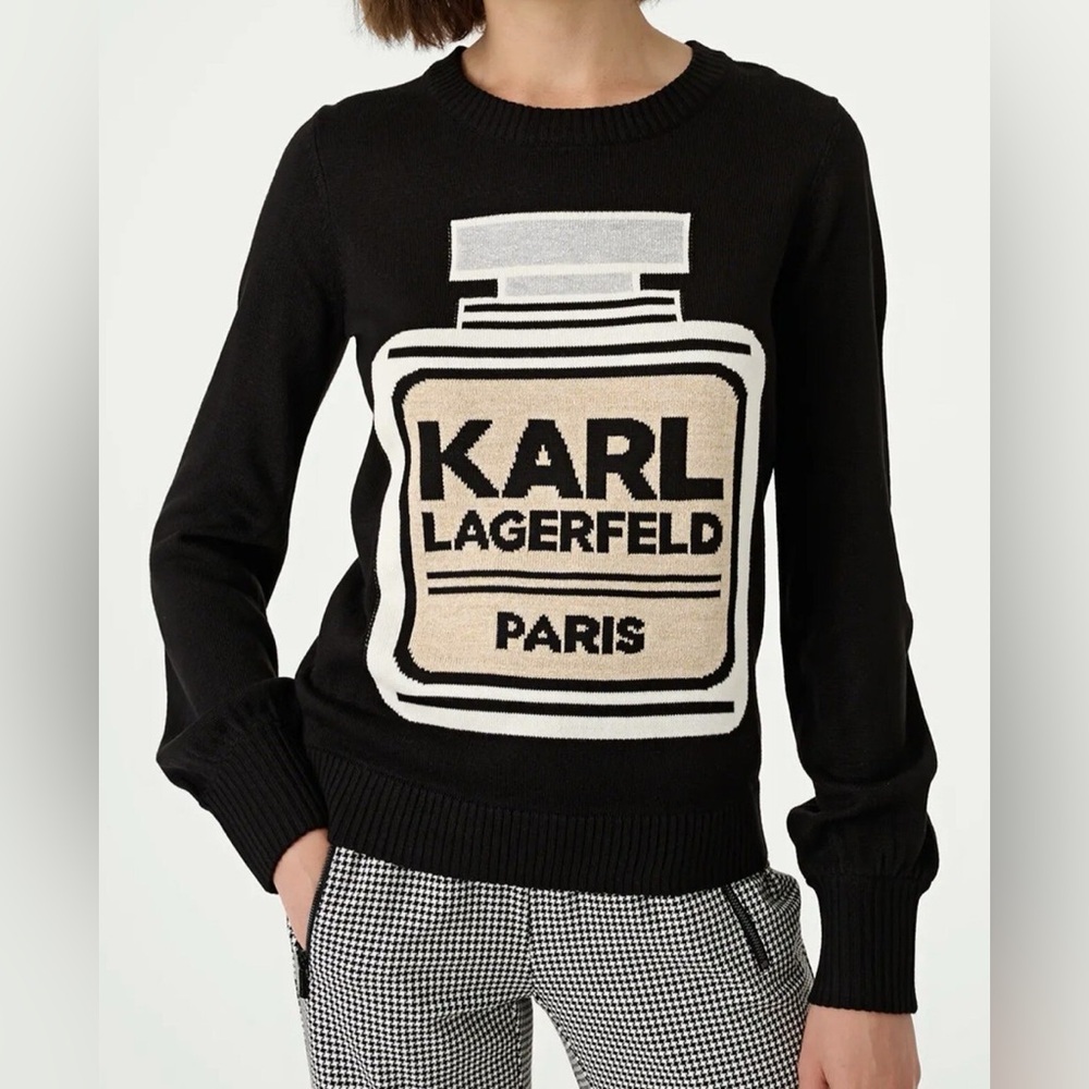 Karl Lagerfeld Black Sweater with Iconic Bottle Design